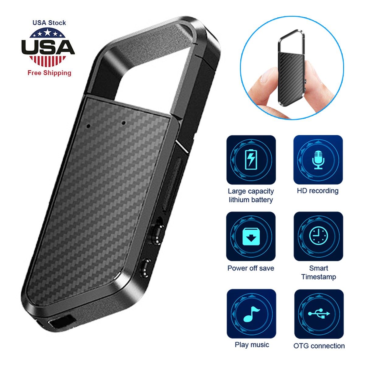 500hr 16GB Magnetic HD Digital Voice Activated Recorder Mini Audio MP3 Playback