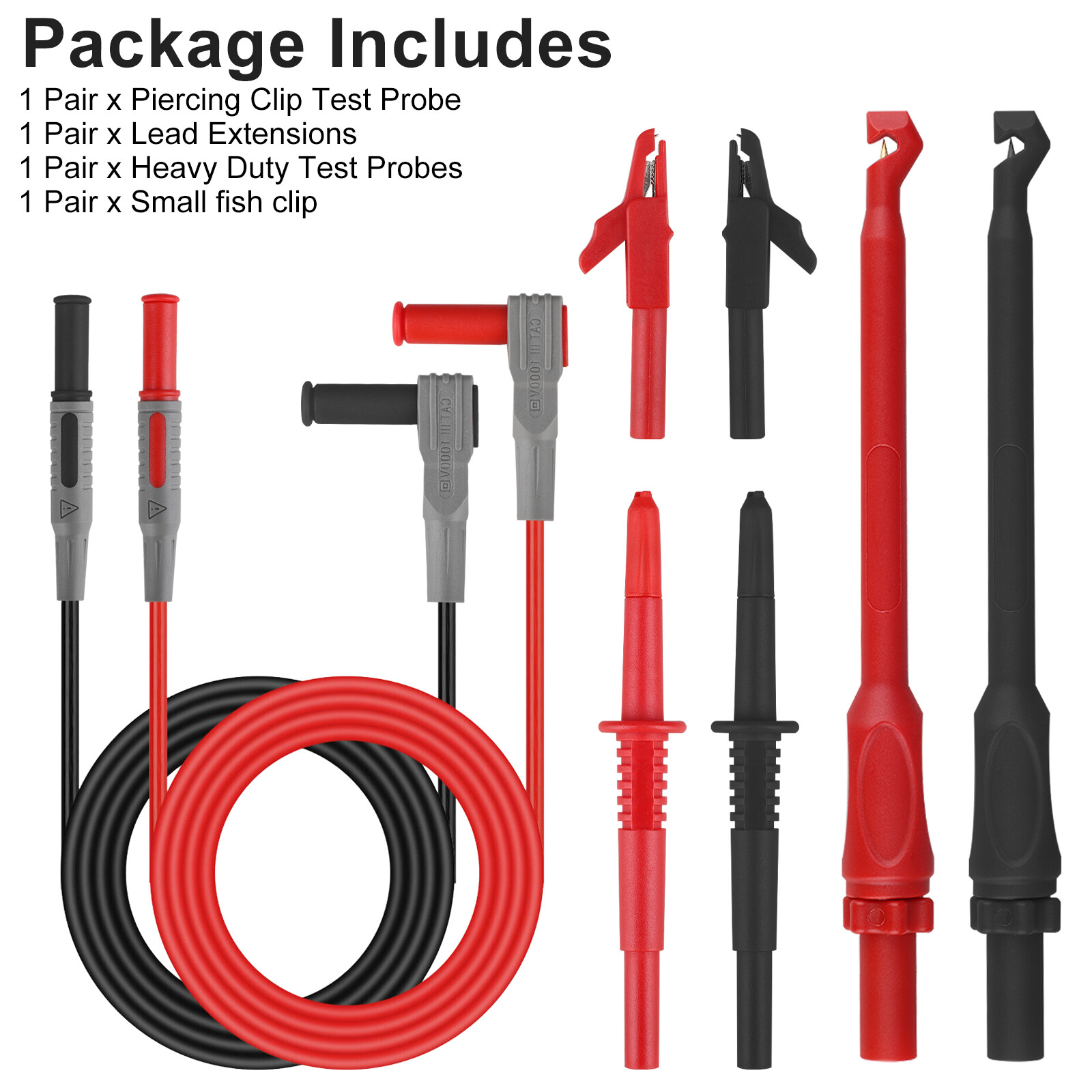 8in1 Multimeter Test Leads Kit 4mm Wire Piercing Clip Probe Plug Tool Automotive