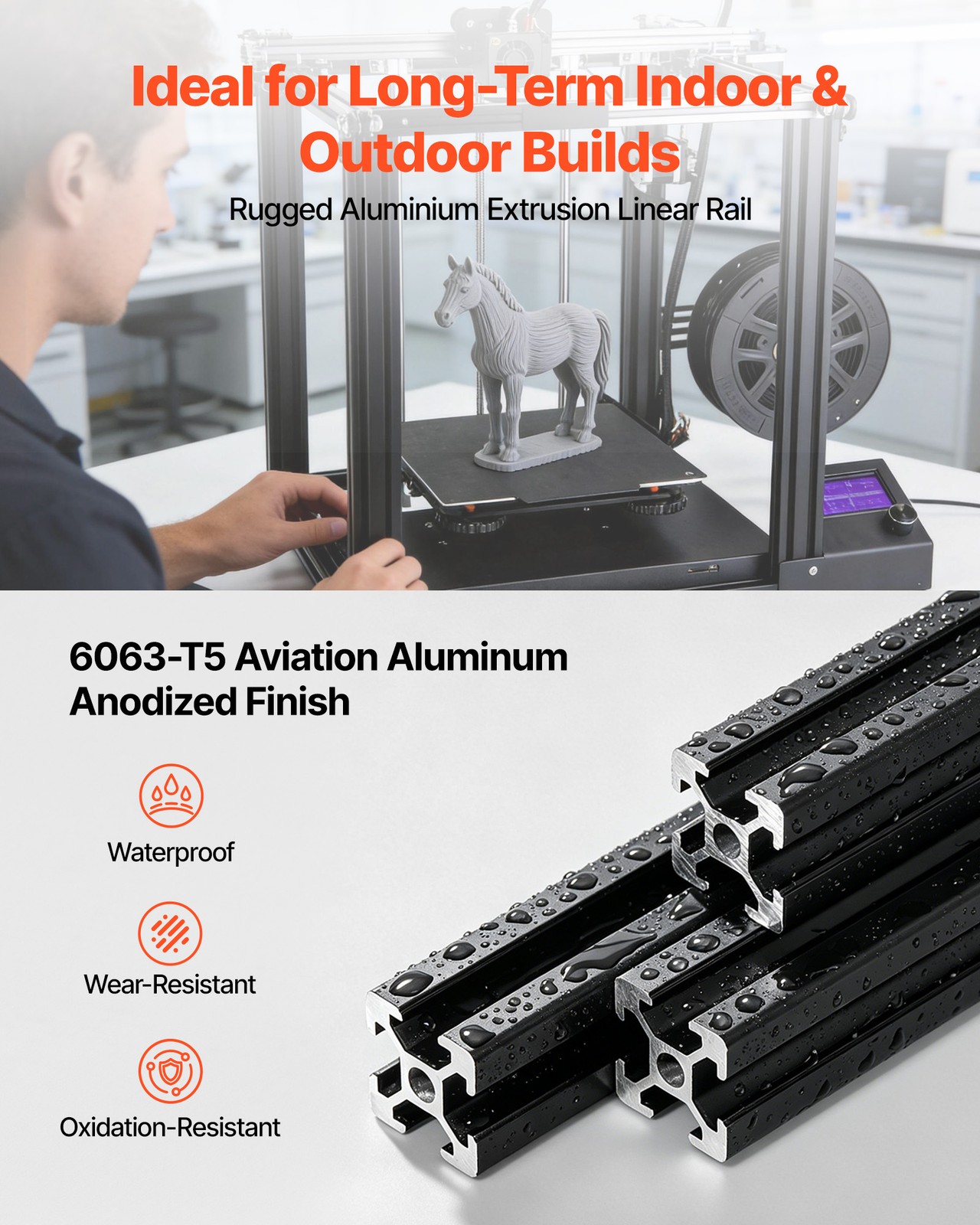 VEVOR 10PCS 2020 Aluminum Extrusion 48″ 1220 mm T Slot Linear Rail Black