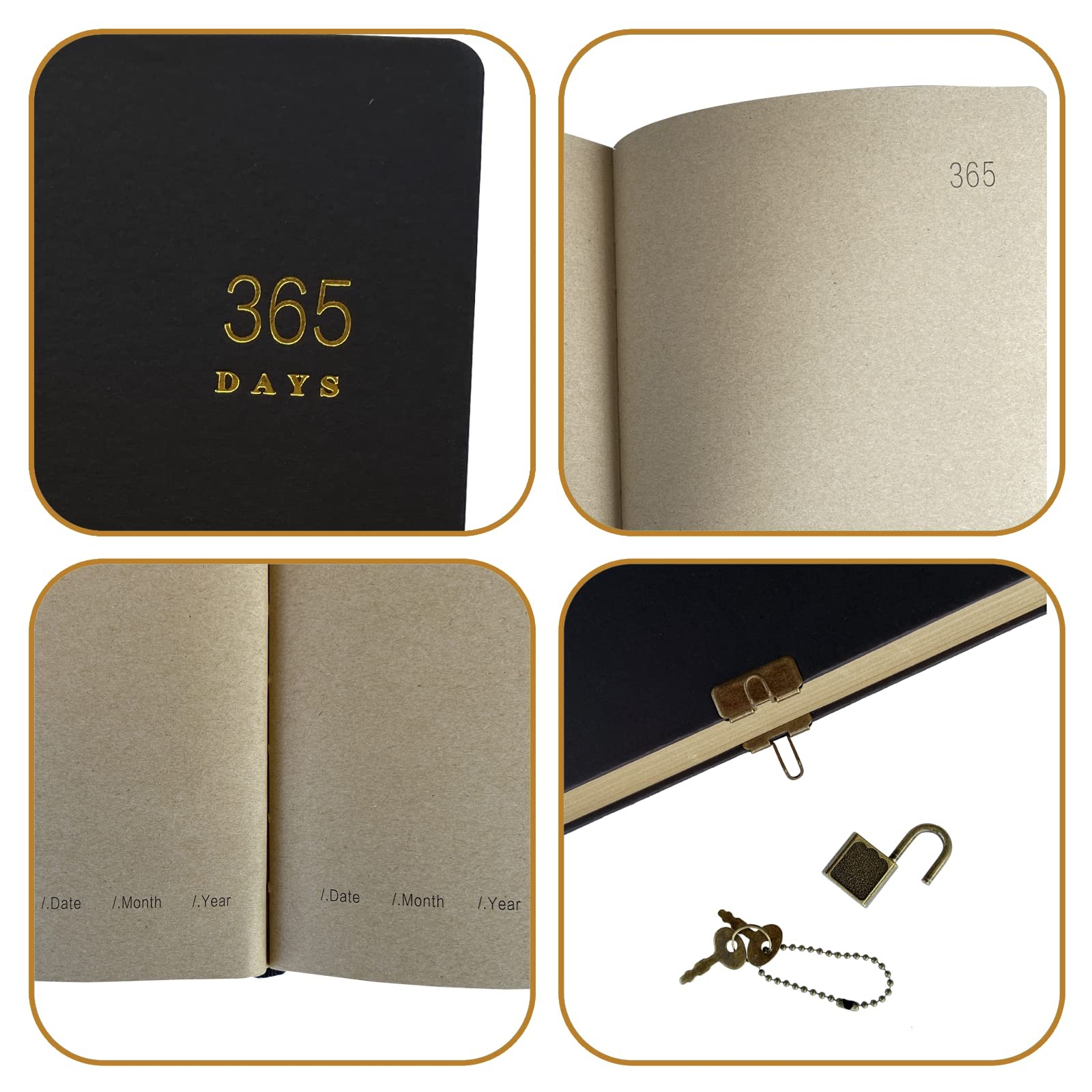 Vintage Journal with Lock & Key A5 Blank Page Diary Notebook Black Hardcover 365