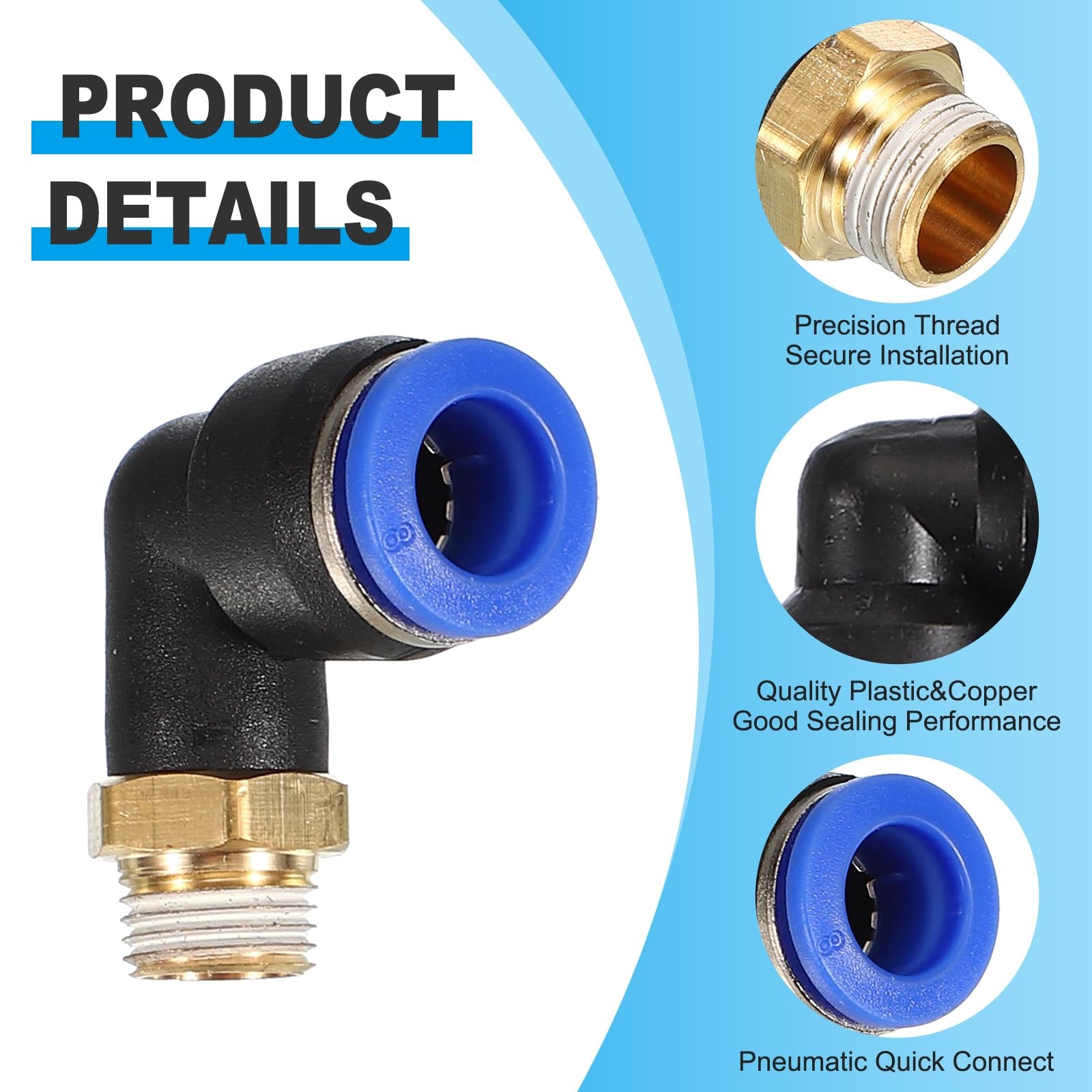 PATIKIL 1/8 Push to Connect Fitting 5 Pack PT Male Thread 90 Degree 8mmx1/8″PT