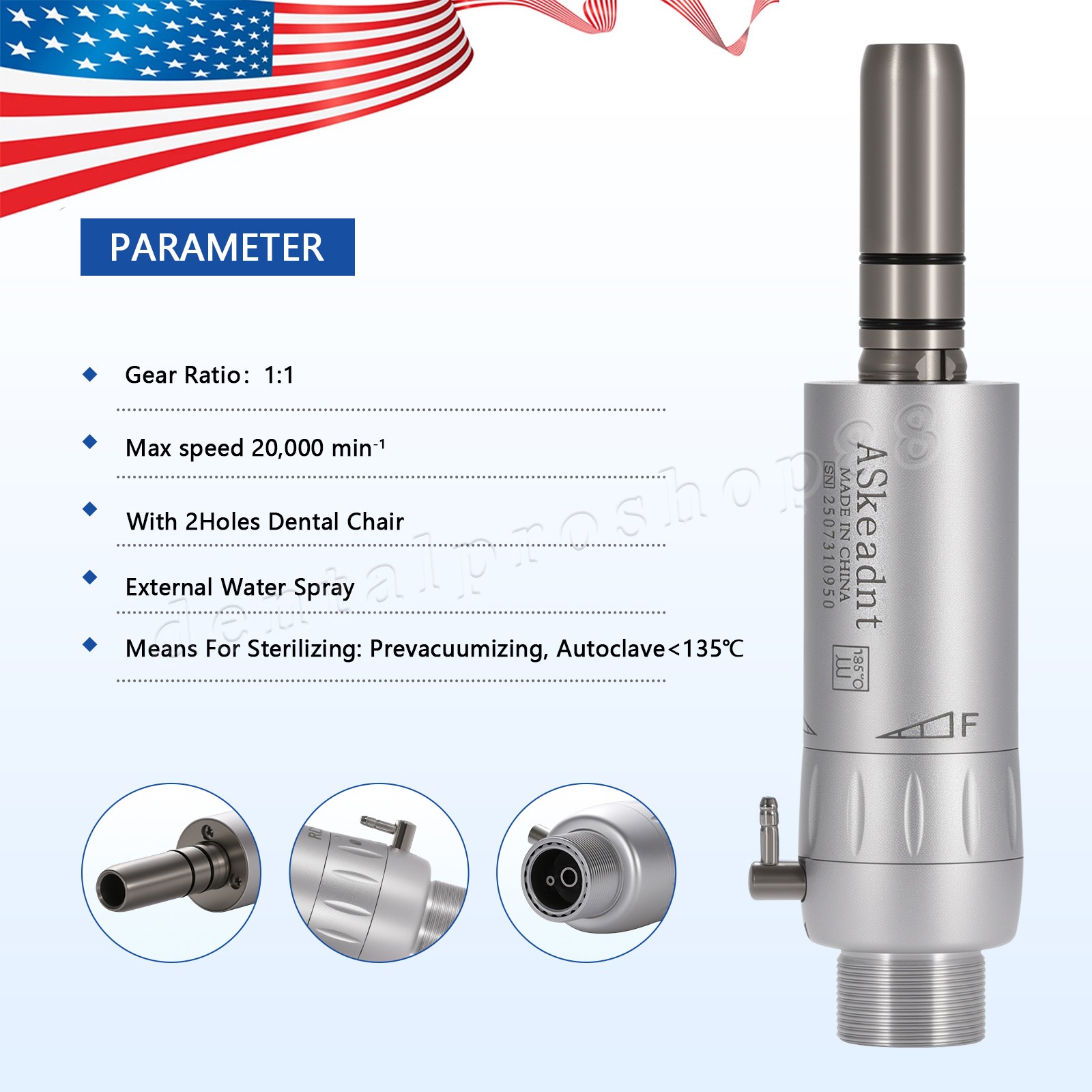 Dental Slow Low Speed Handpiece Autochuck Contra Angle Air Motor NSK Style 2/4H