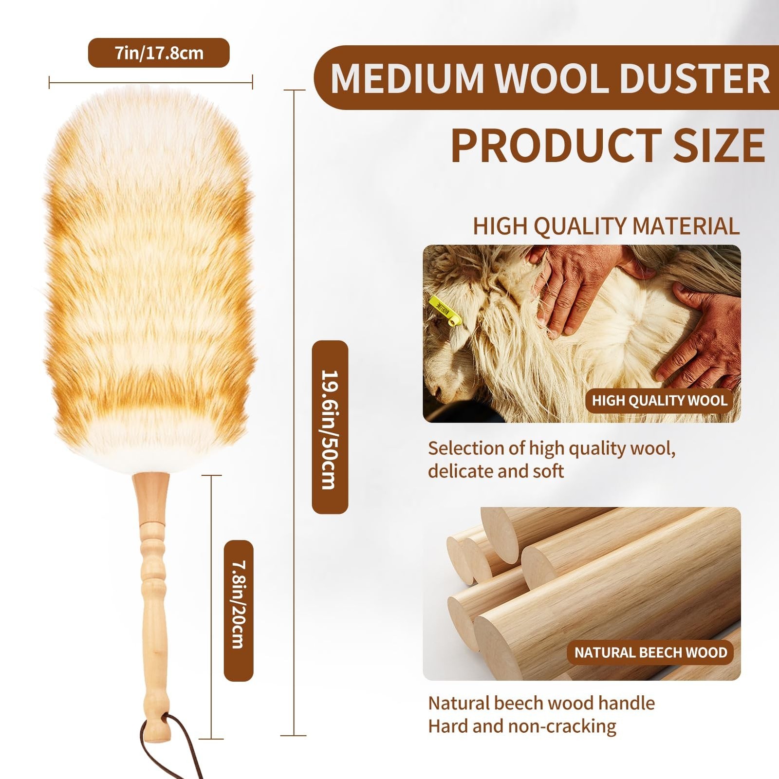 Lambswool Duster for Cleaning with Solid Wooden Handle Leather Hang Strap 19….