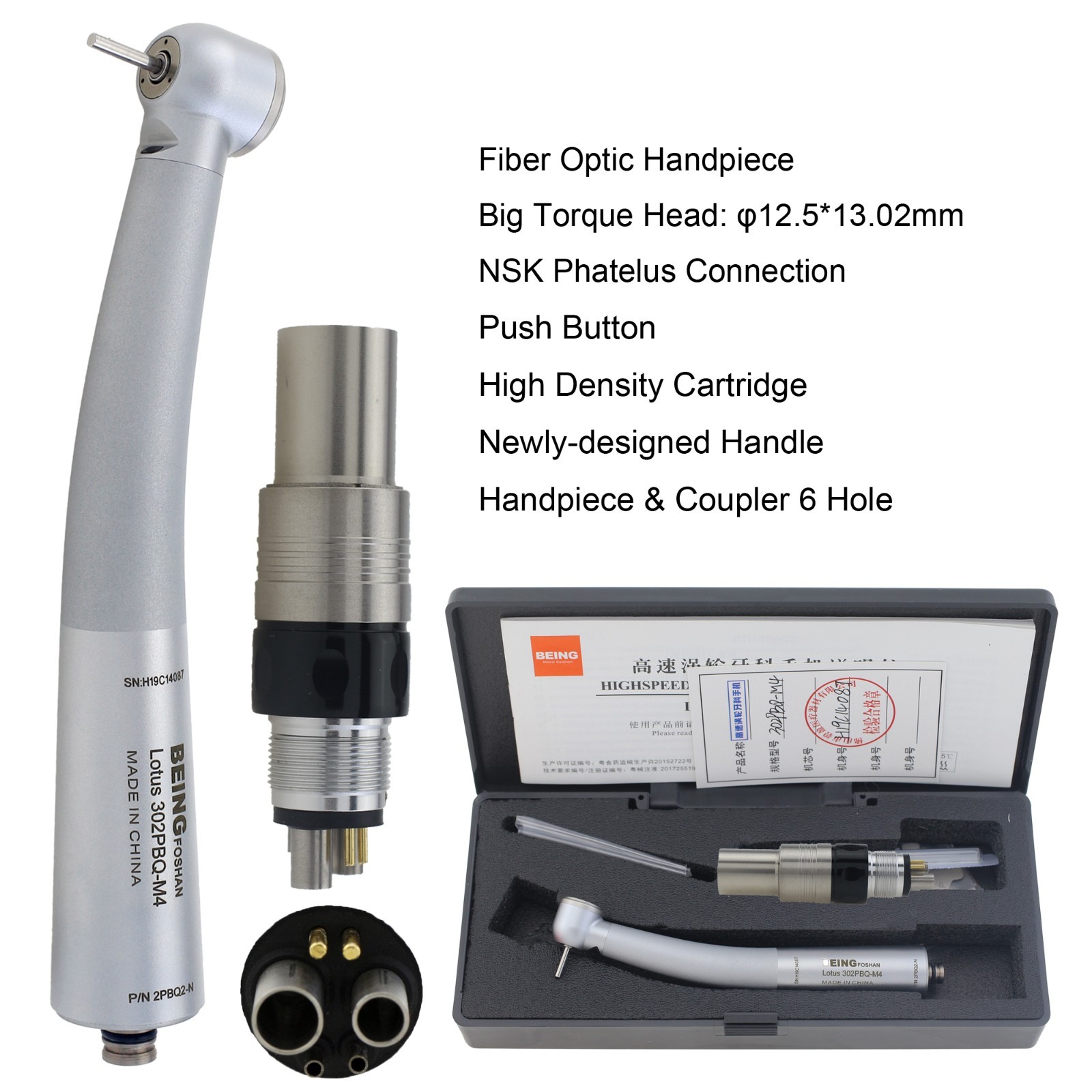 BEING Dental High Speed Turbine Fiber Optic Handpiece fit NSK Coupler 4/6 Hole