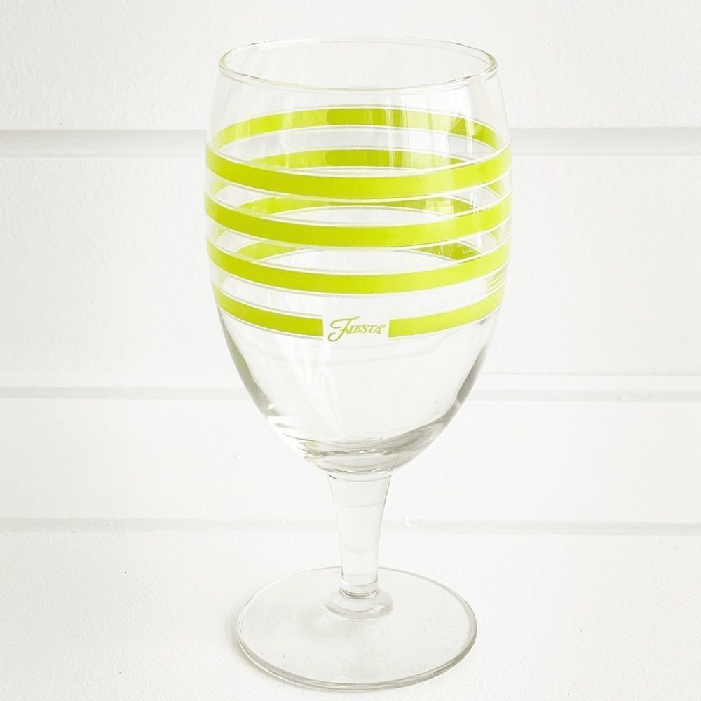 Fiesta Set of 3 Retired Chartreuse Striped Stemmed Goblet Wine Glasses