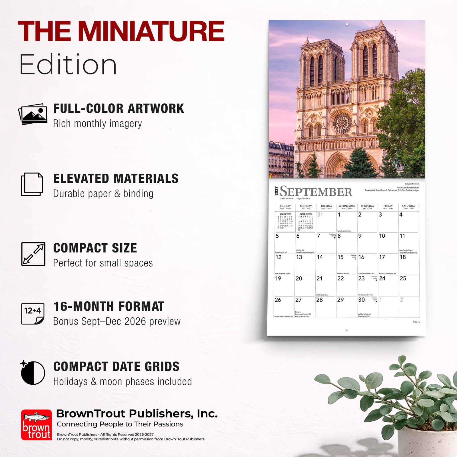 Paris 2027 7×14″ (Hanging) Monthly Mini Wall Calendar | English/French Bilingual