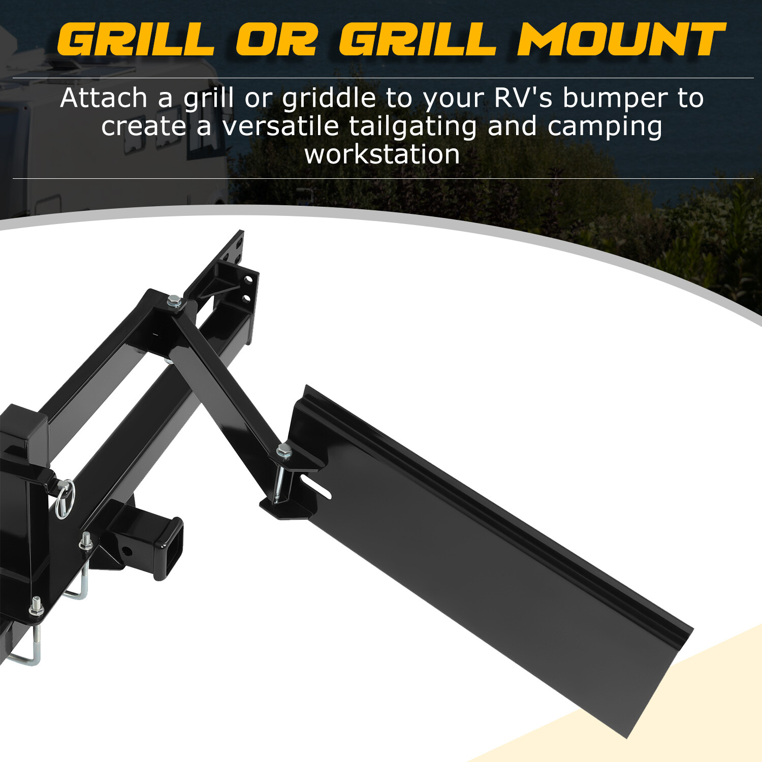 Quick Products Steel Bumper-Mounted Swing Arm Assembly For Grilling Tailgating