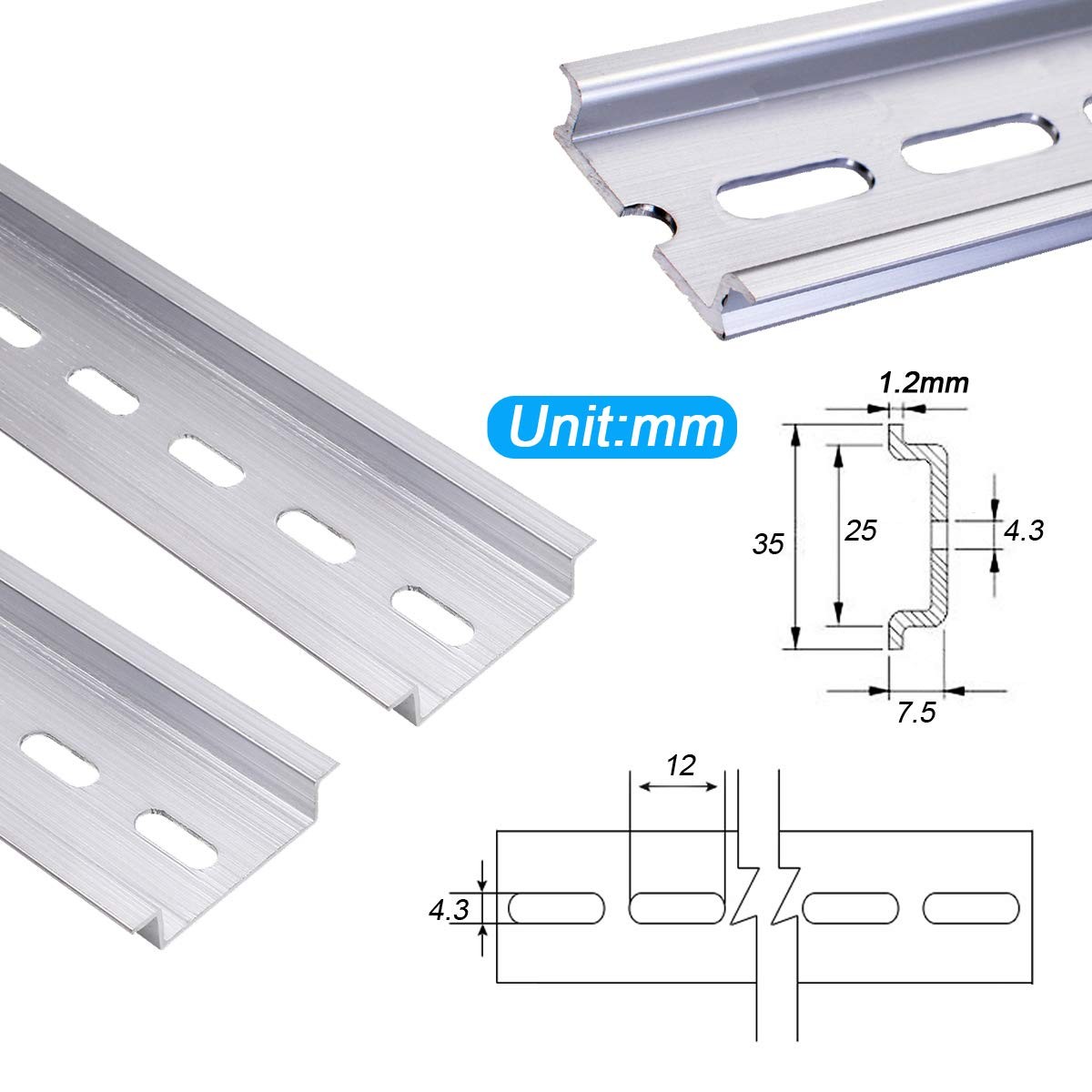 mxuteuk 3pcs DIN Rail Slotted Aluminum RoHS 8″ Inches Long 35mm Wide 7.5mm Hi…