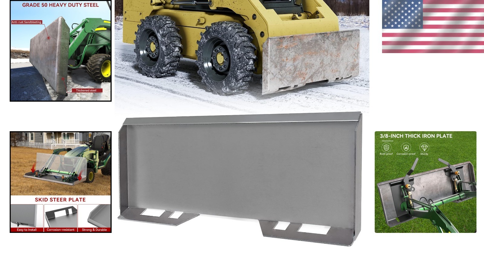 Durable 3/8″ Skid Steer Mounting Plate for Kubota & Bobcat Tractors – Black