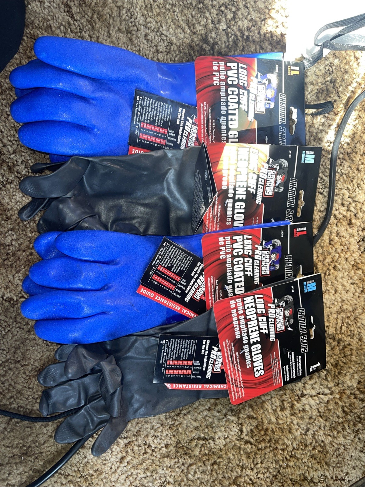 Grease Monkey Long Cuff PVC Coated Size Large & Medium. Set Of 4.