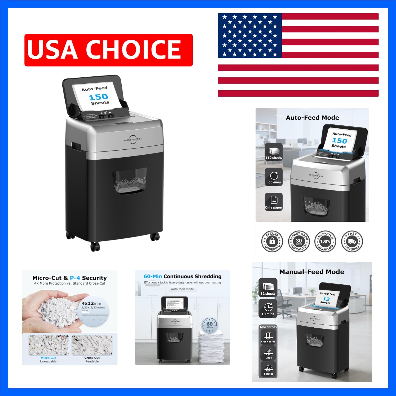 150-Sheet Autofeed Paper Shredder Heavy Duty, 60 Mins Micro-Cut Shredder for …