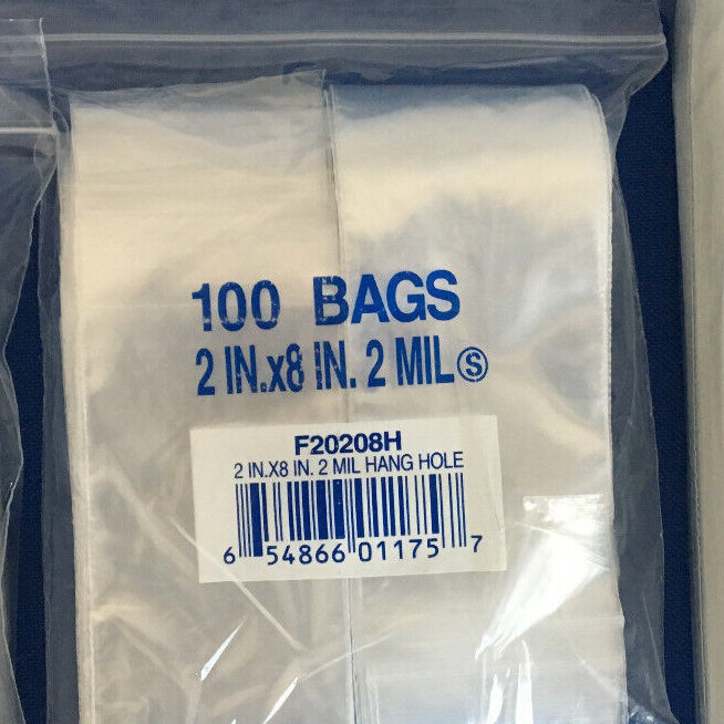 Clear Zipper Zip-Lock Seal Top Reclosable Hang Hole Plastic Poly Bags 2Mil 2-MIL