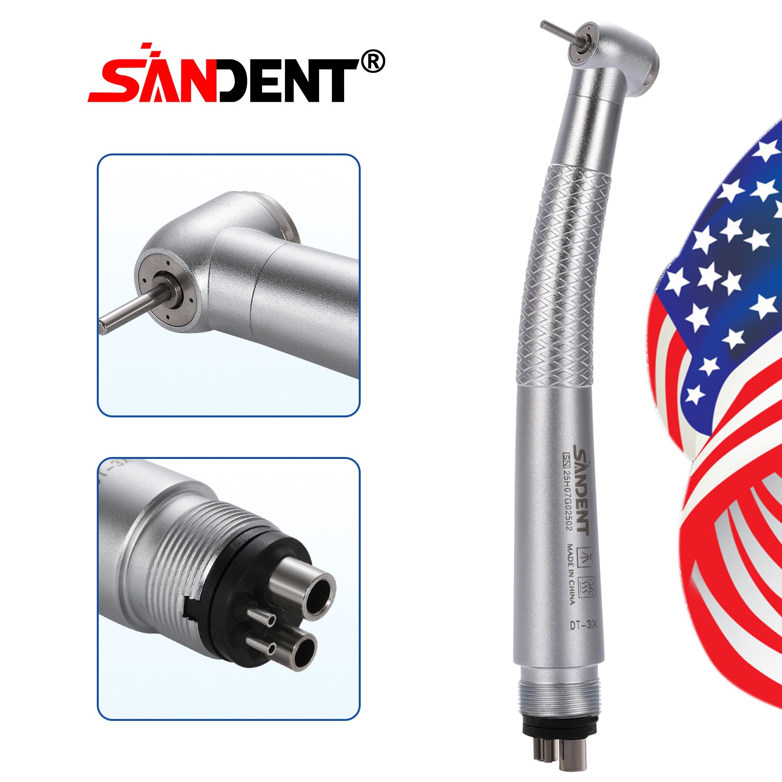 SANDENT NSK STYLE Dental High Speed Handpiece Push Button 1/4 Port Spray 4Hole