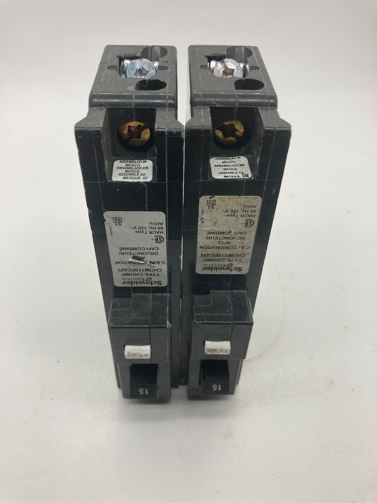 2X Schneider CHOM115PCAFI 1P Plug In Neutral Arc Fault Combination AFCI Breaker