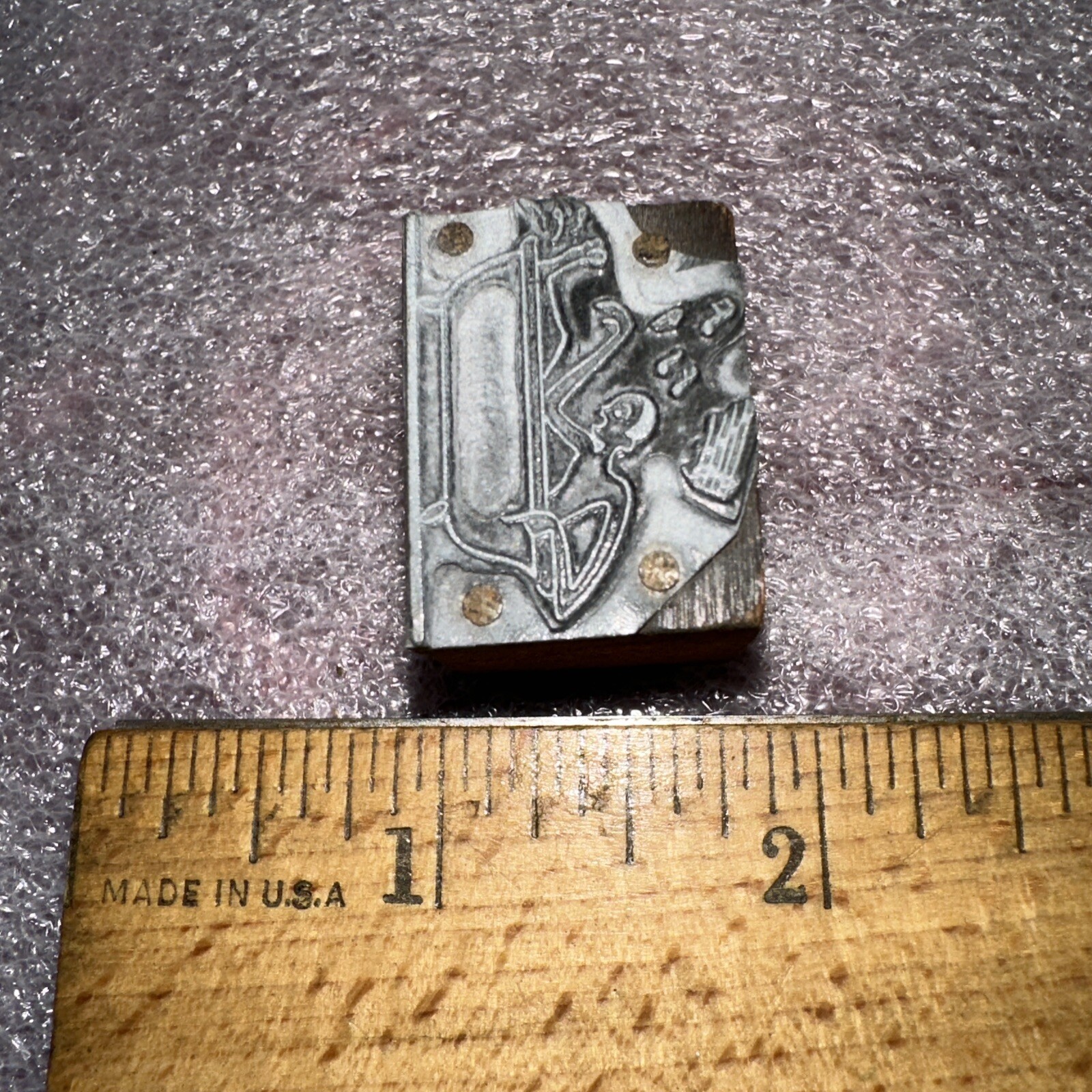 Printing Block “ Man in Bathtub “ Musical Notes, Splashing Water.