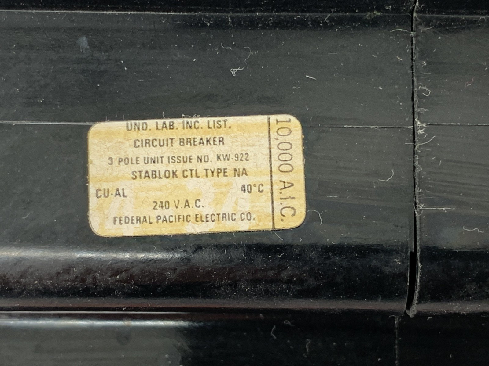 Federal Pacific NA380/NA3P80 80A 3P 240V Typ NA Stab-Lok Plug In Circuit Breaker