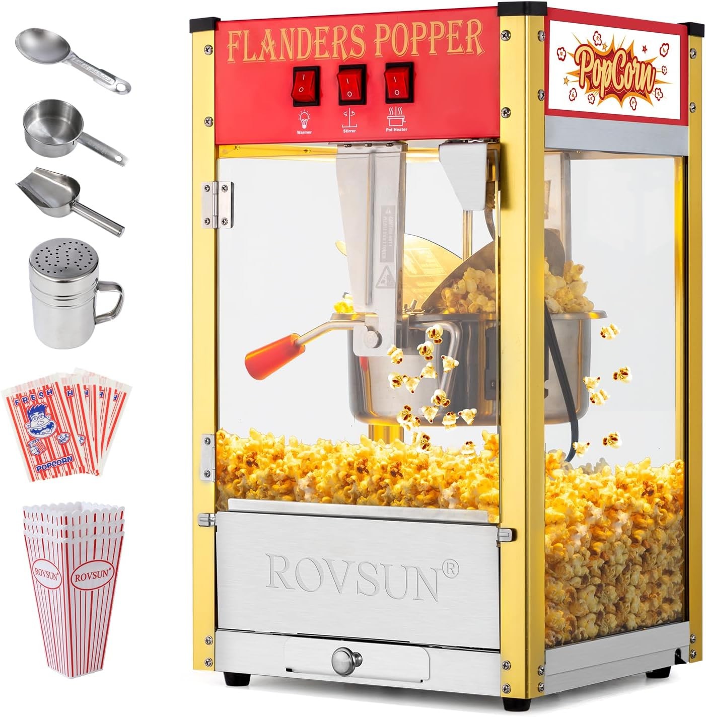 ROVSUN 8oz 32 Cups Commercial Popcorn Popper Maker Machine 850W Bar Service Red