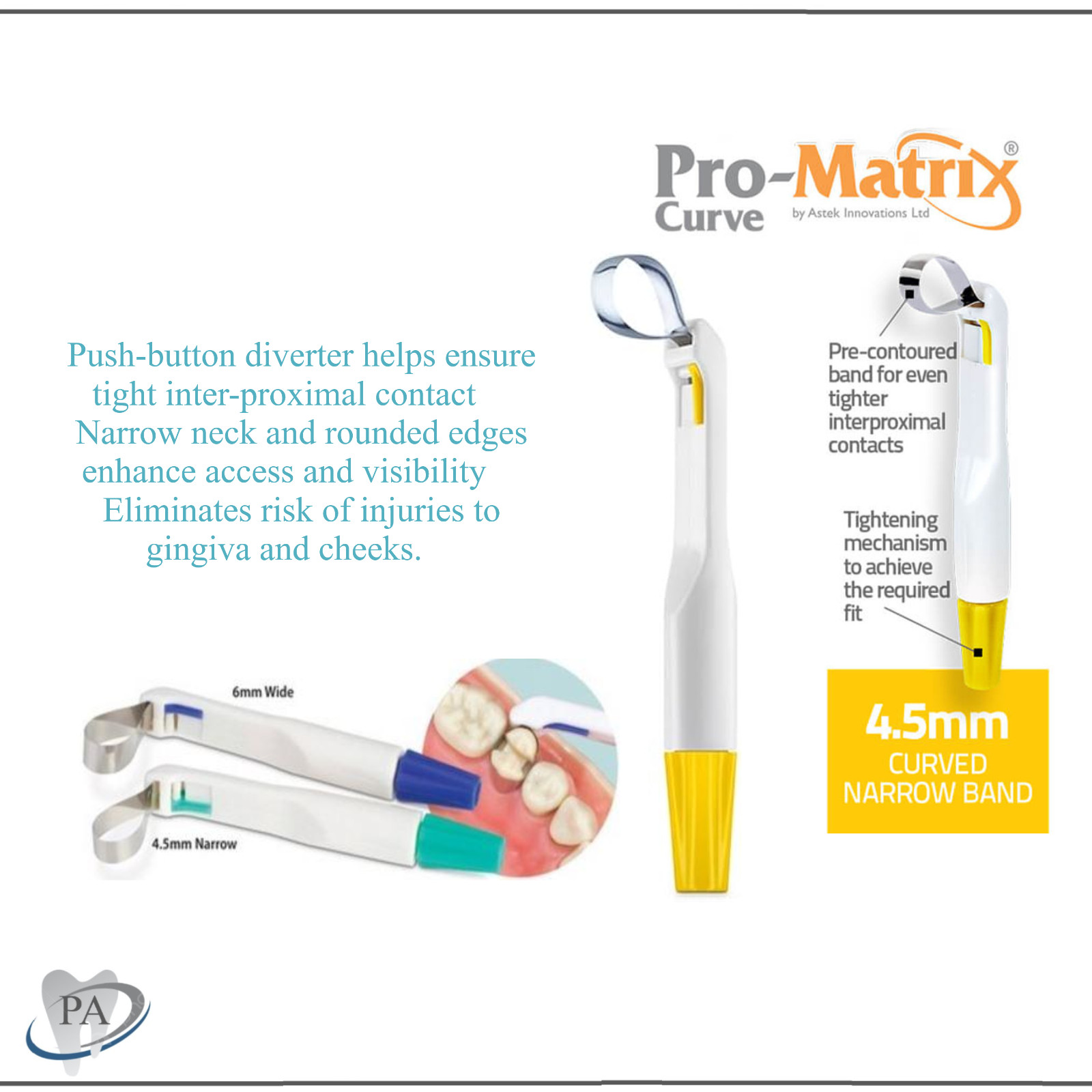Dental Pro-Matrix Bands Pro-Matrix Curve – Narrow, 4.5 mm, 50/Box, Yellow, 19001