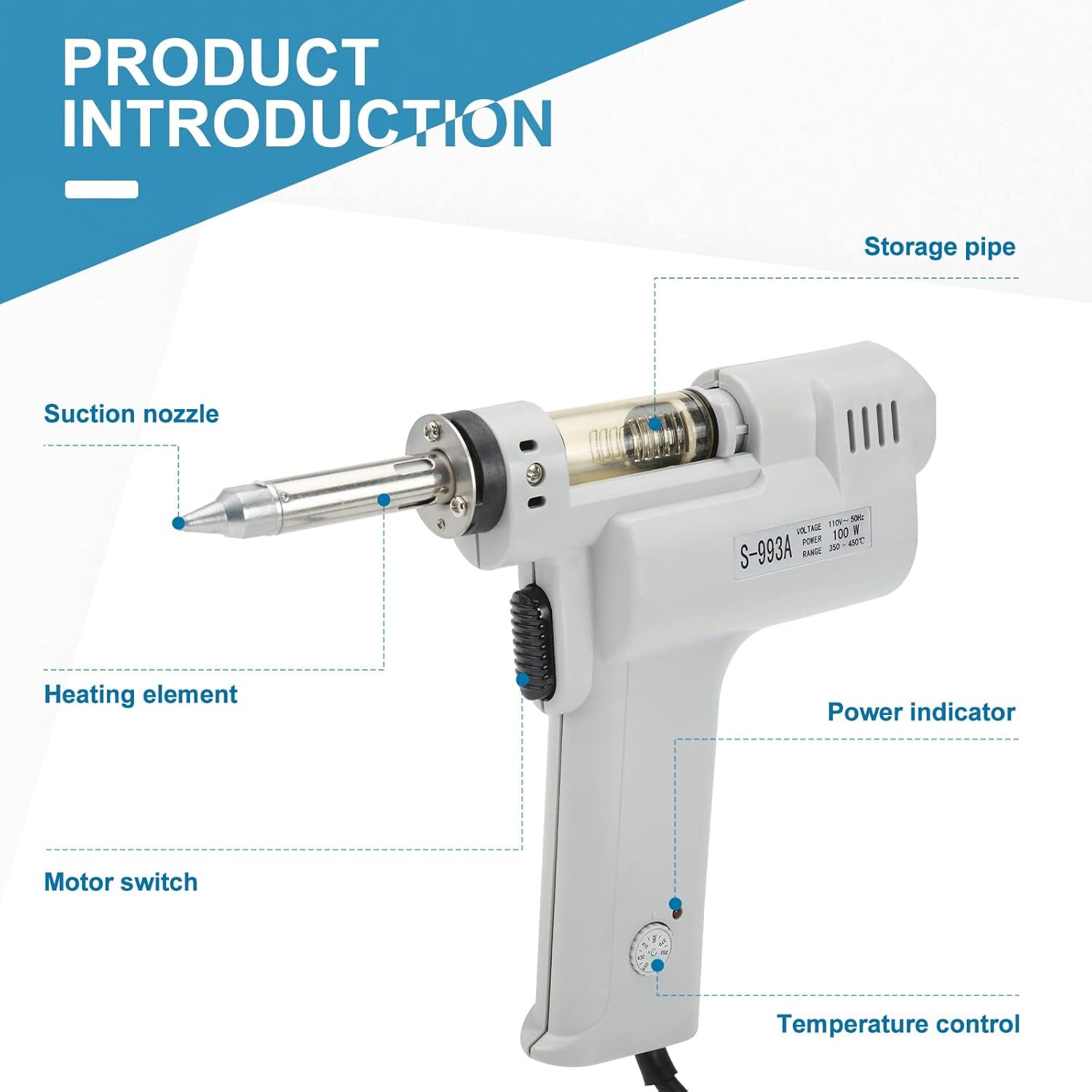 110V S-993A Electric Vacuum Desoldering Pump Solder Sucker Gun Suction Tin Gun
