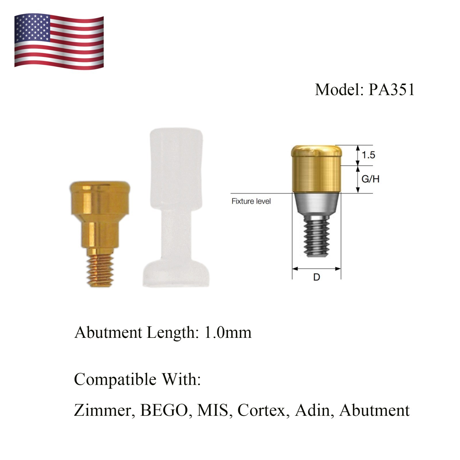 US Locator Abutment for Zimmer Screw-Vent 3.5 Titanium Abutment Male Cap Inserts