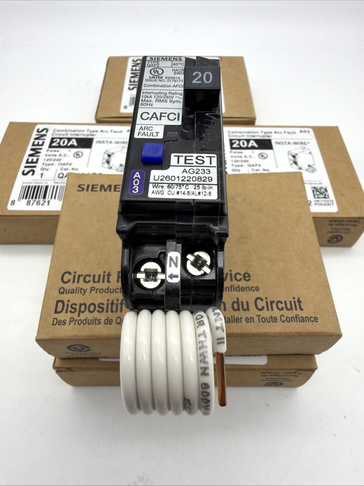 SIEMENS QA120AFC QA120AFCCSA 20A 1-POLE AFCI BREAKER 120V 10KA UL NEW LOT OF 5