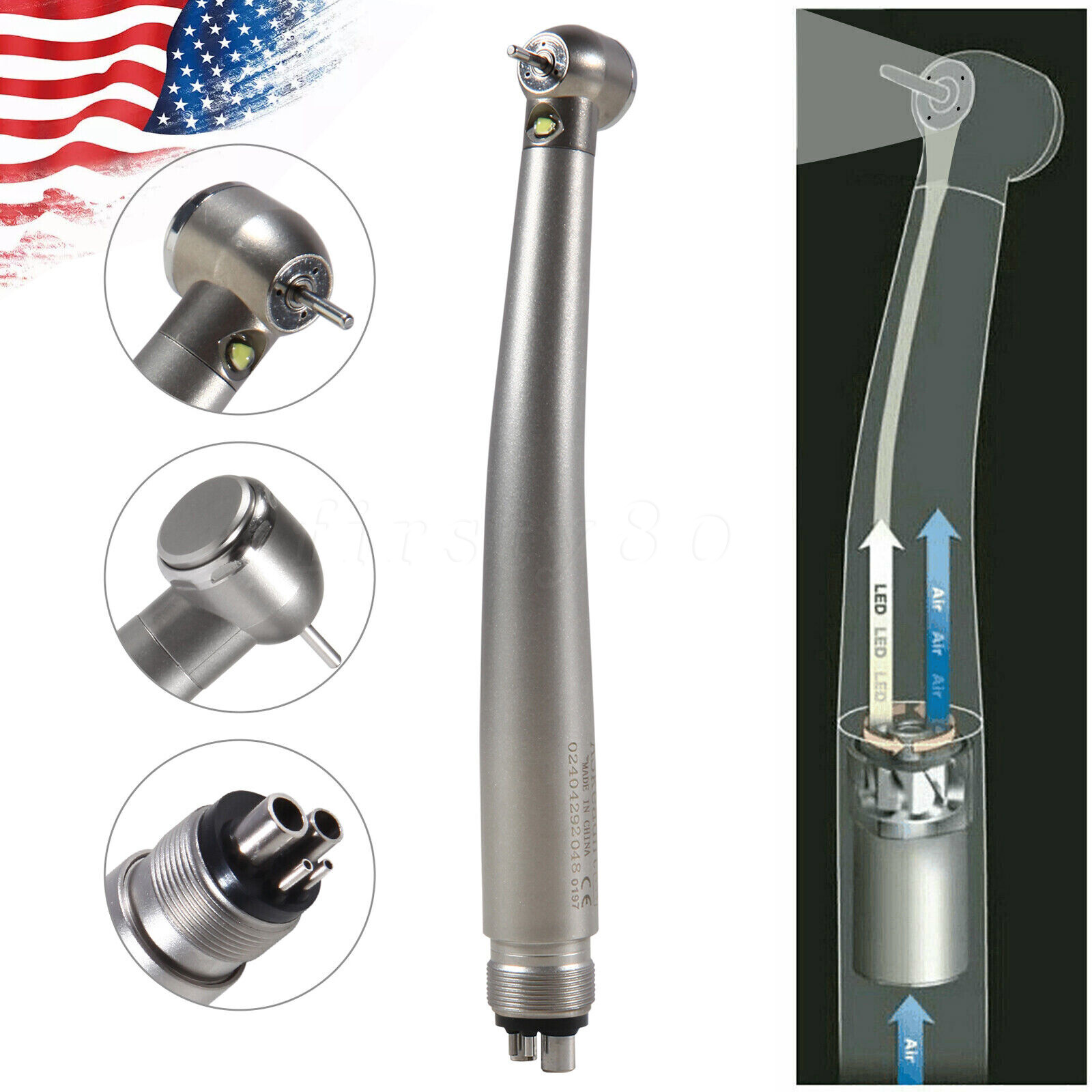 Askeadnt Dental LED E-generator Fiber High Speed Handpiece Air Turbine 4 Holes