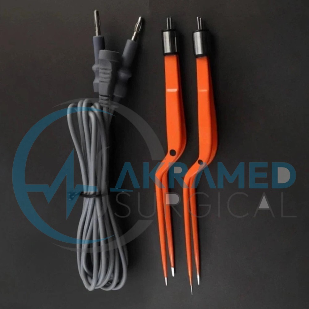 Bipolar Bayonet Forceps 0.5 & 1.5 mm, 20 cm Non Stick w/ Reusable Cable