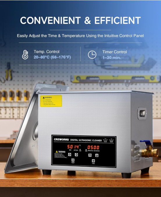 Limpiador Ultrasónico Digital 10L con Calentador y Temporizador de Acero Inoxida