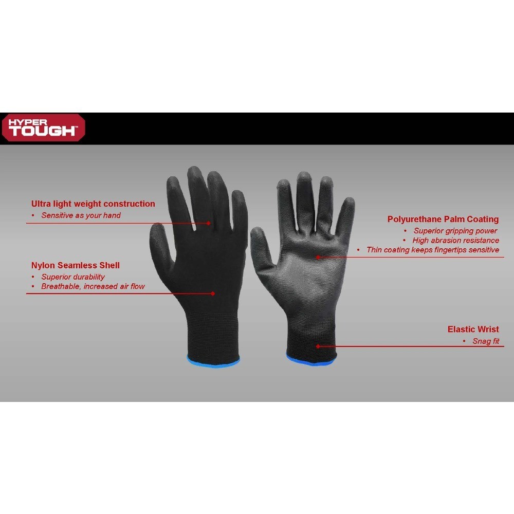 Nylon Liner PU Dipped Gripping Work Gloves, Full Fingers, Men’s Large Size,