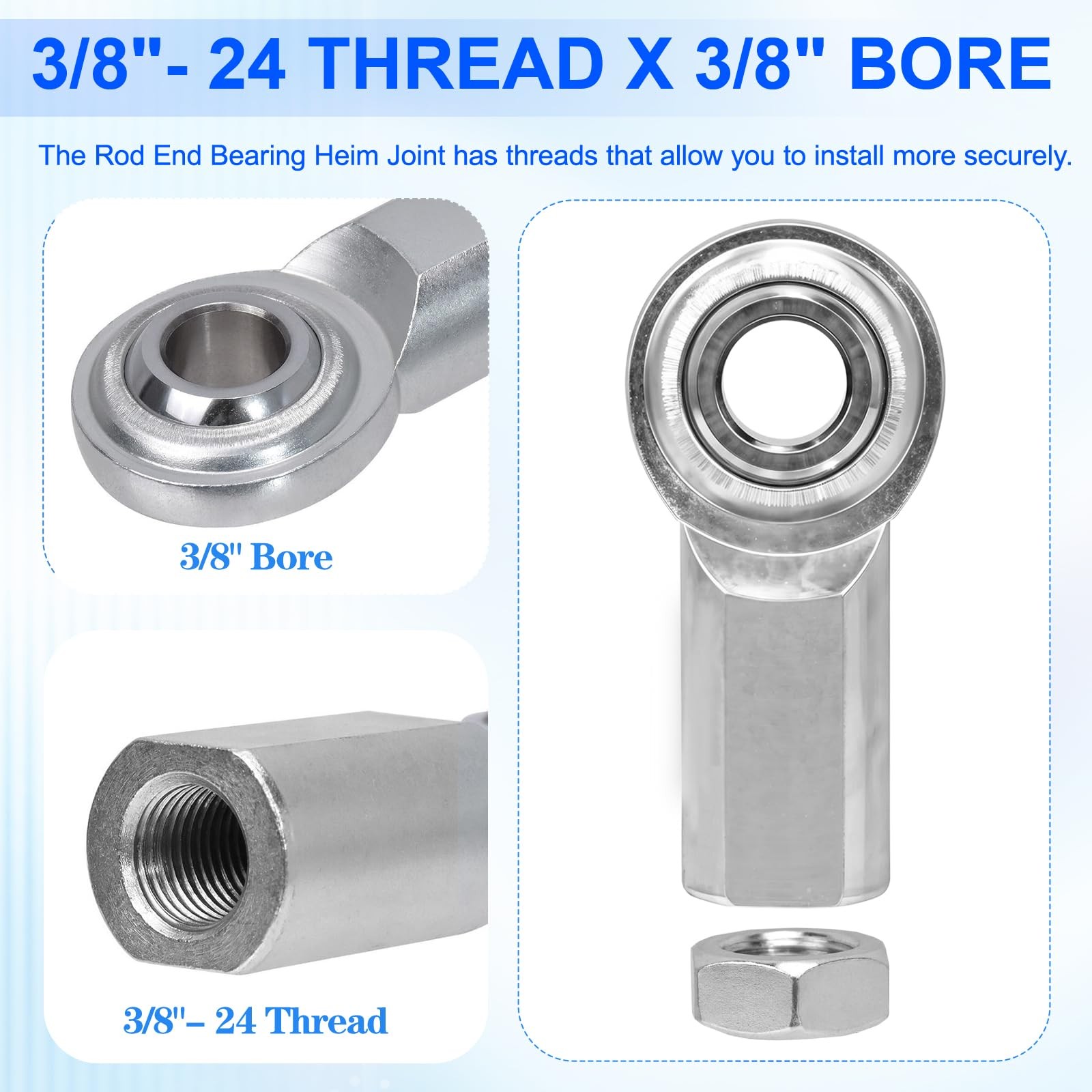 Adjustable 3/8″24 Thread Turnbuckle 3/8″ Bore Female Rod End Bearing