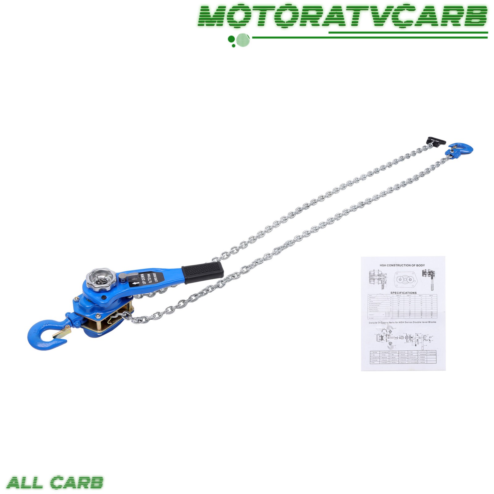 ALL-CARB 10FT Manual Lever Chain Hoist 3/4T 1650 Lbs Capacity Chain Come Along