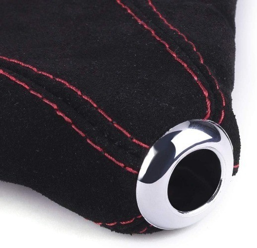 Suede Leather Shift Boot with Red Stitch Manual or Auto Gear Shifter Cover Red