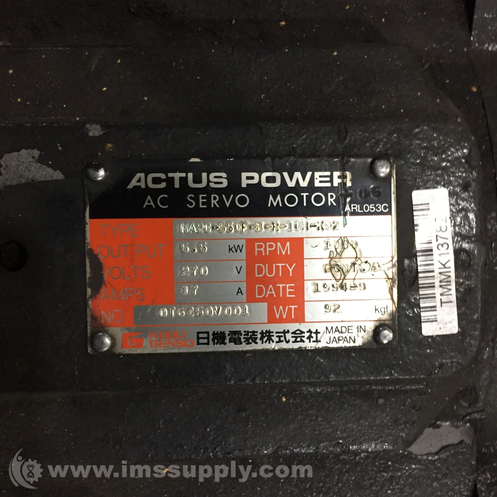 Nikki Denso NA20-550F-BR-10H-K92 Actus Power AC Servo Motor USIP
