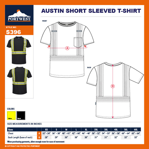 Portwest S396 Iona Short Sleeve Safety Work T Shirt with HiVis Reflective Tape