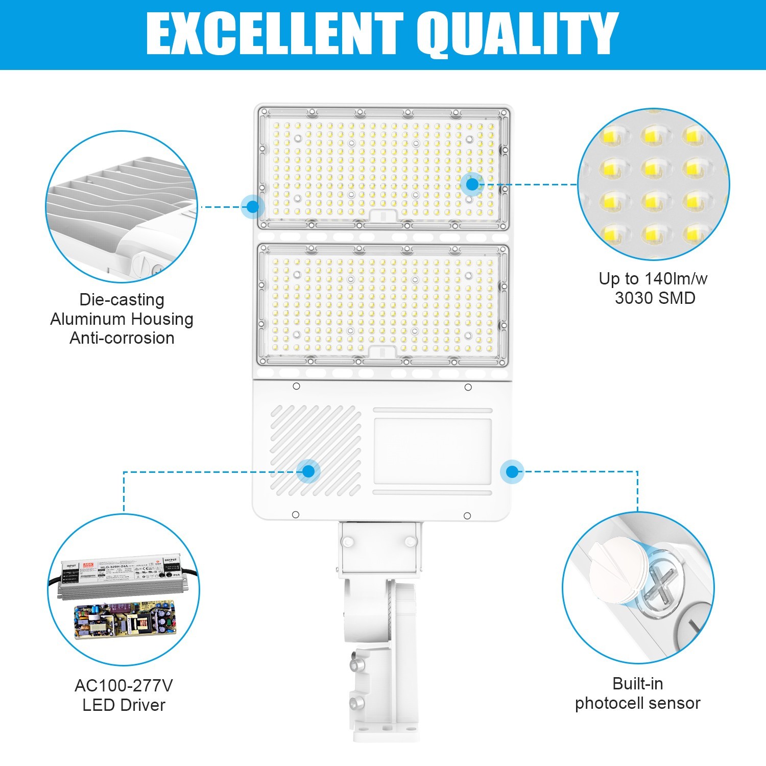 White LED Parking Lot Light 320W Dusk to Dawn Commercial Shoebox Fixture 48000Lm