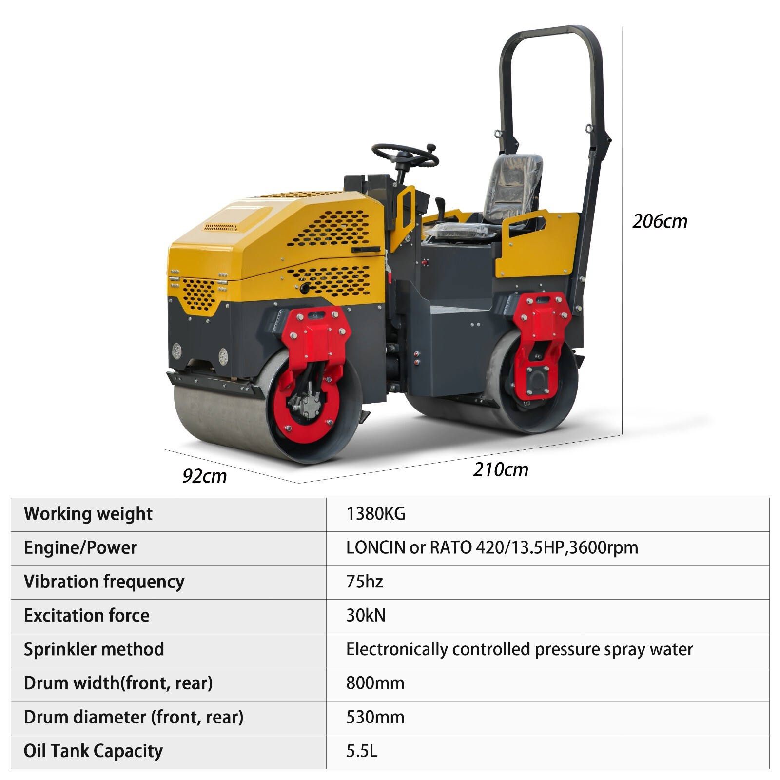 Factory Direct Sale Garden Soil Asphalt 1.5 Ton Vibrating Drum roller