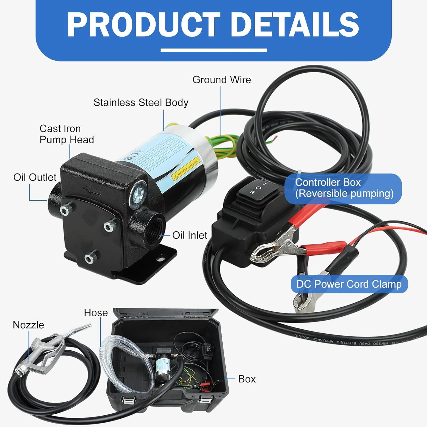 Portable Self-Priming 12V DC Electric Fuel Pump Manual Nozzle for Gas Diesel