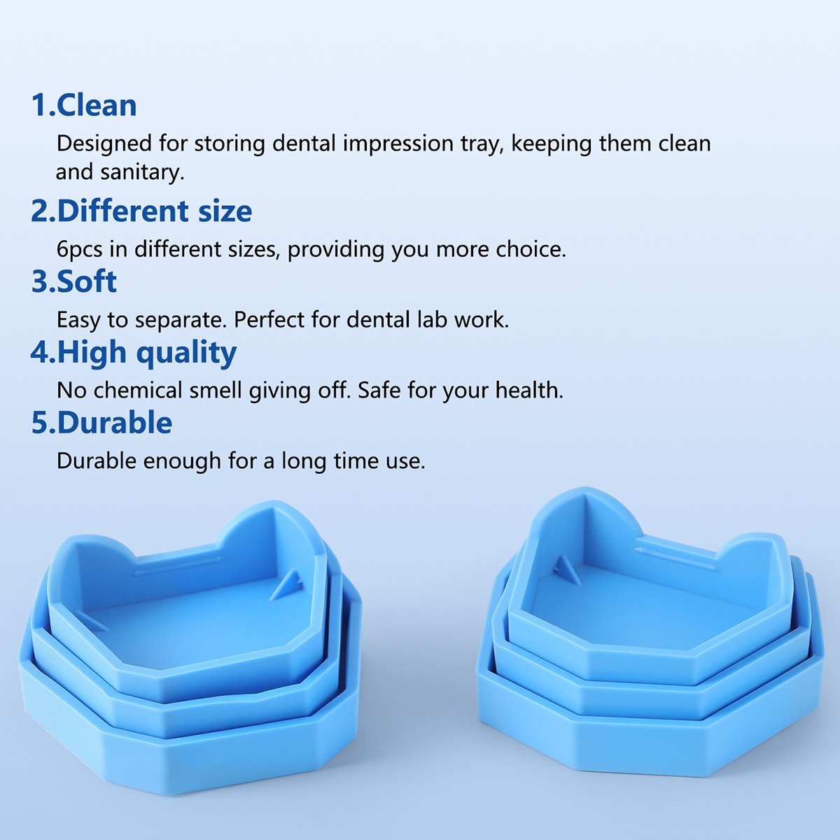 6pcs/set Dental Silicone Rubber Lab Plaster Model Former Base Molds Tool Tray