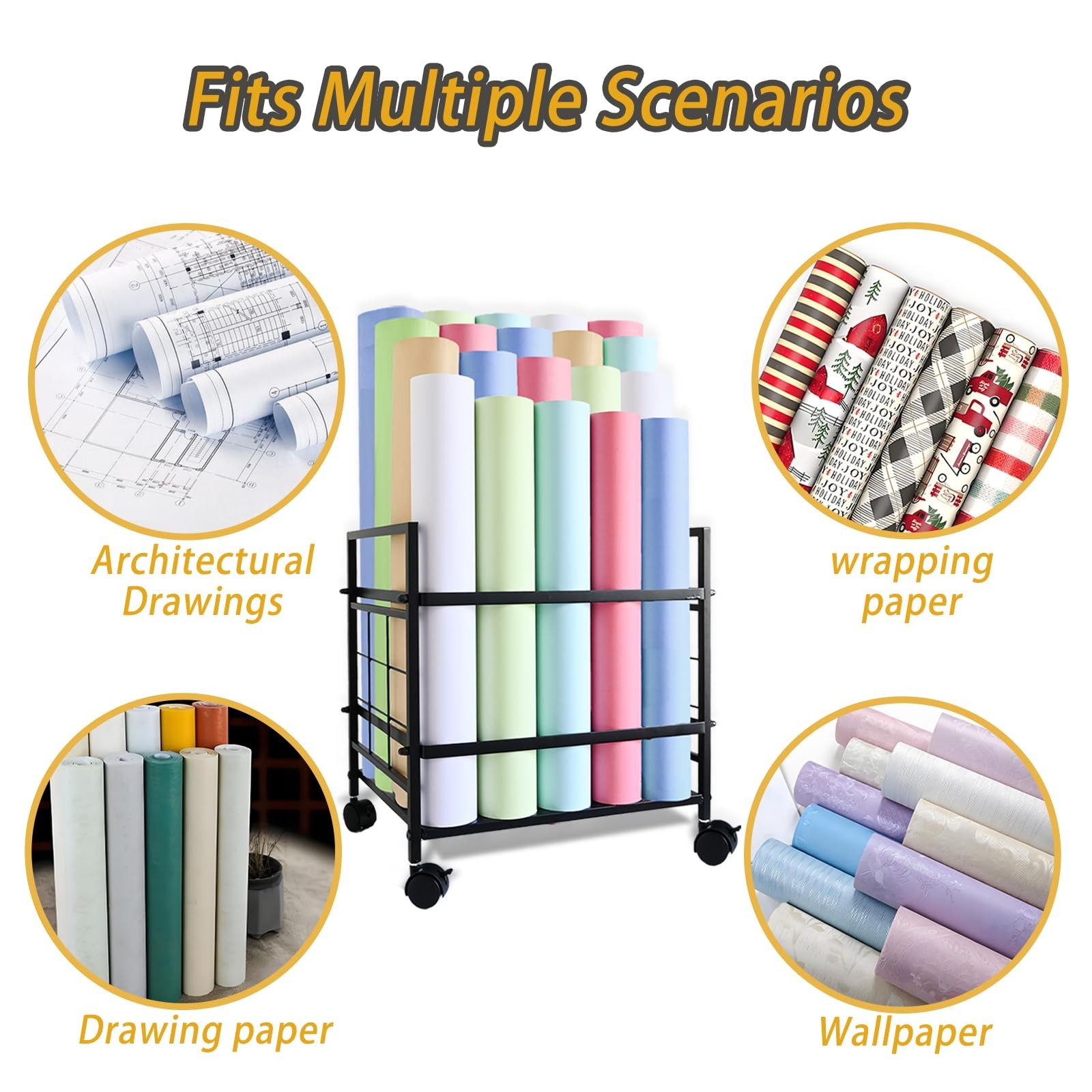 Blueprint Organizer with Rolling Wheels, 20-Slot Storage Rack – Mobile Cart f…
