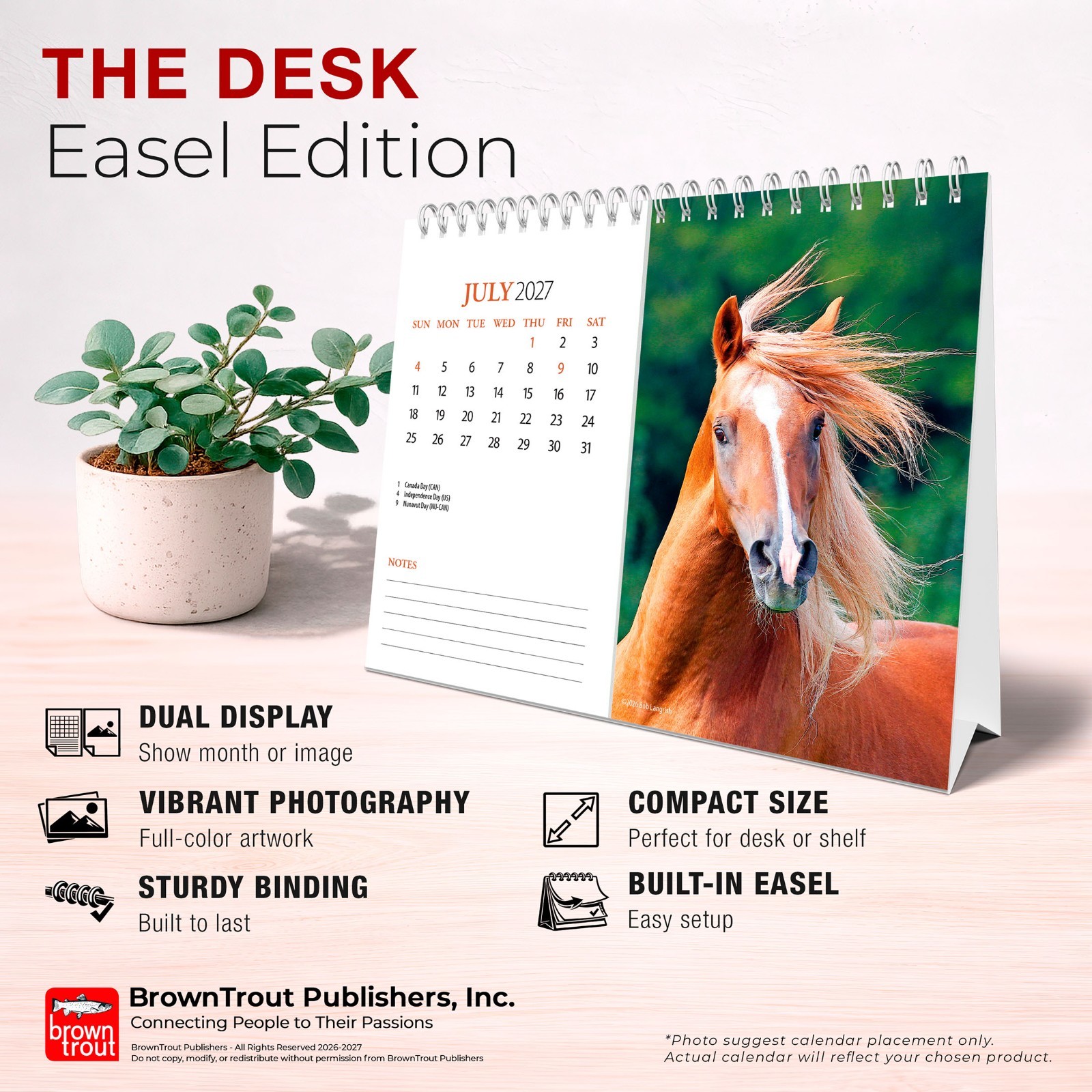 Horse Lovers | 2027 7.5×6″ Monthly Double-View Easel Desk Calendar