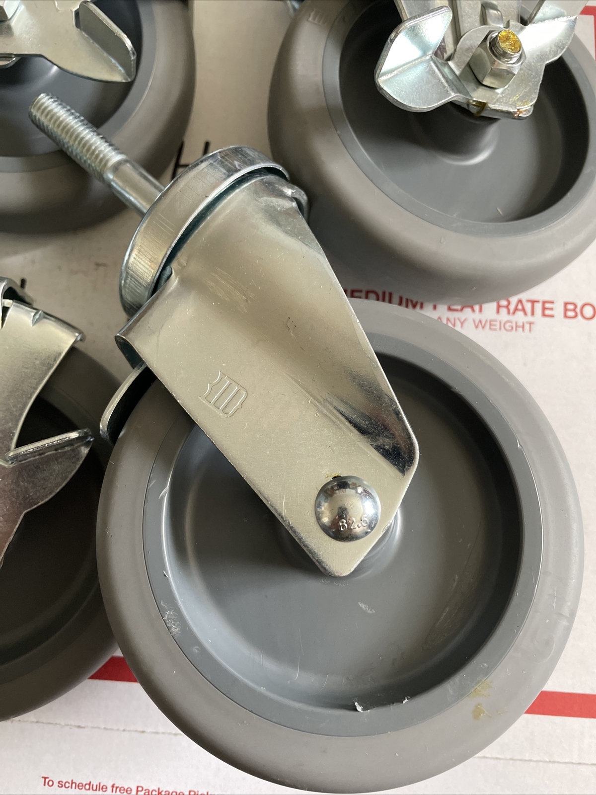 4X Caster 5”x 1-1/4″ Polyurethane Wheel With 2.75 Inch Stem Caster with Brake