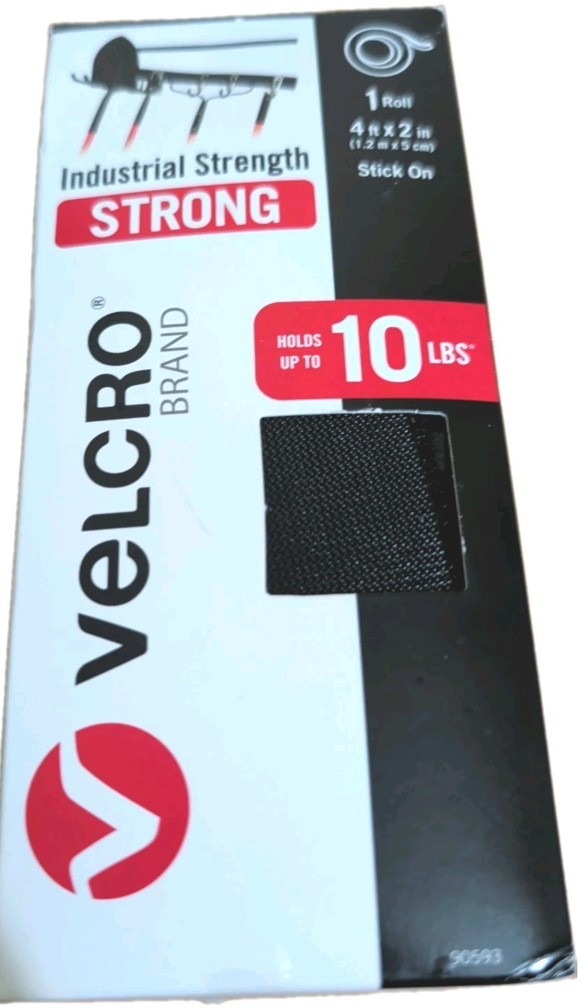 VELCRO® Brand Industrial Strength Strong Black 4ft x 2in roll Peel & Stick NEW