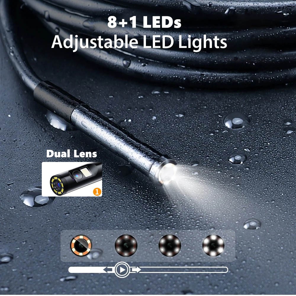 Dual Lens Camera Endoscope Inspection Cam Waterproof 8LED iPhone iPad Android US