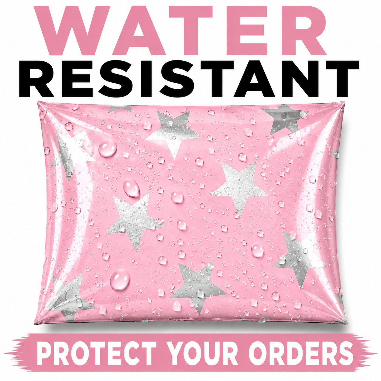 Silver Stars Pink Poly Mailers 10×13 Designer Shipping Bags Cute