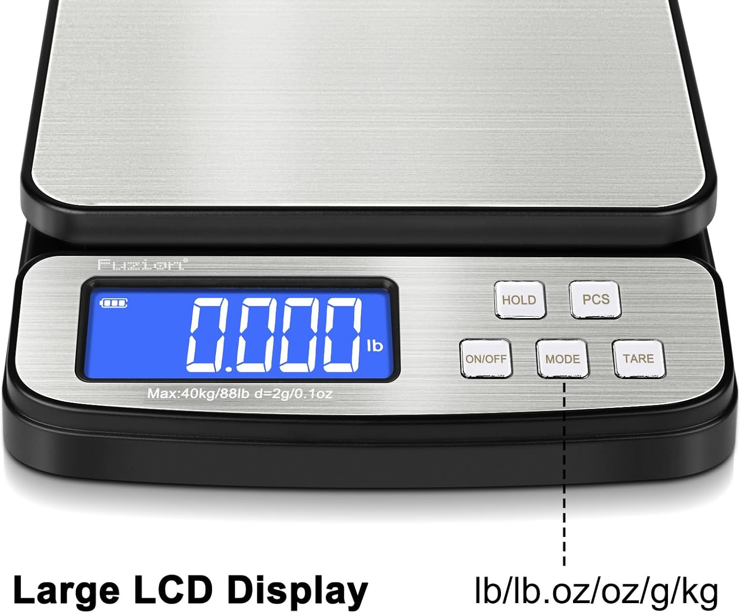 Fuzion Digital Shipping Postal Scale – 88Lb X 0.1Oz, Stainless Steel Platform, 5