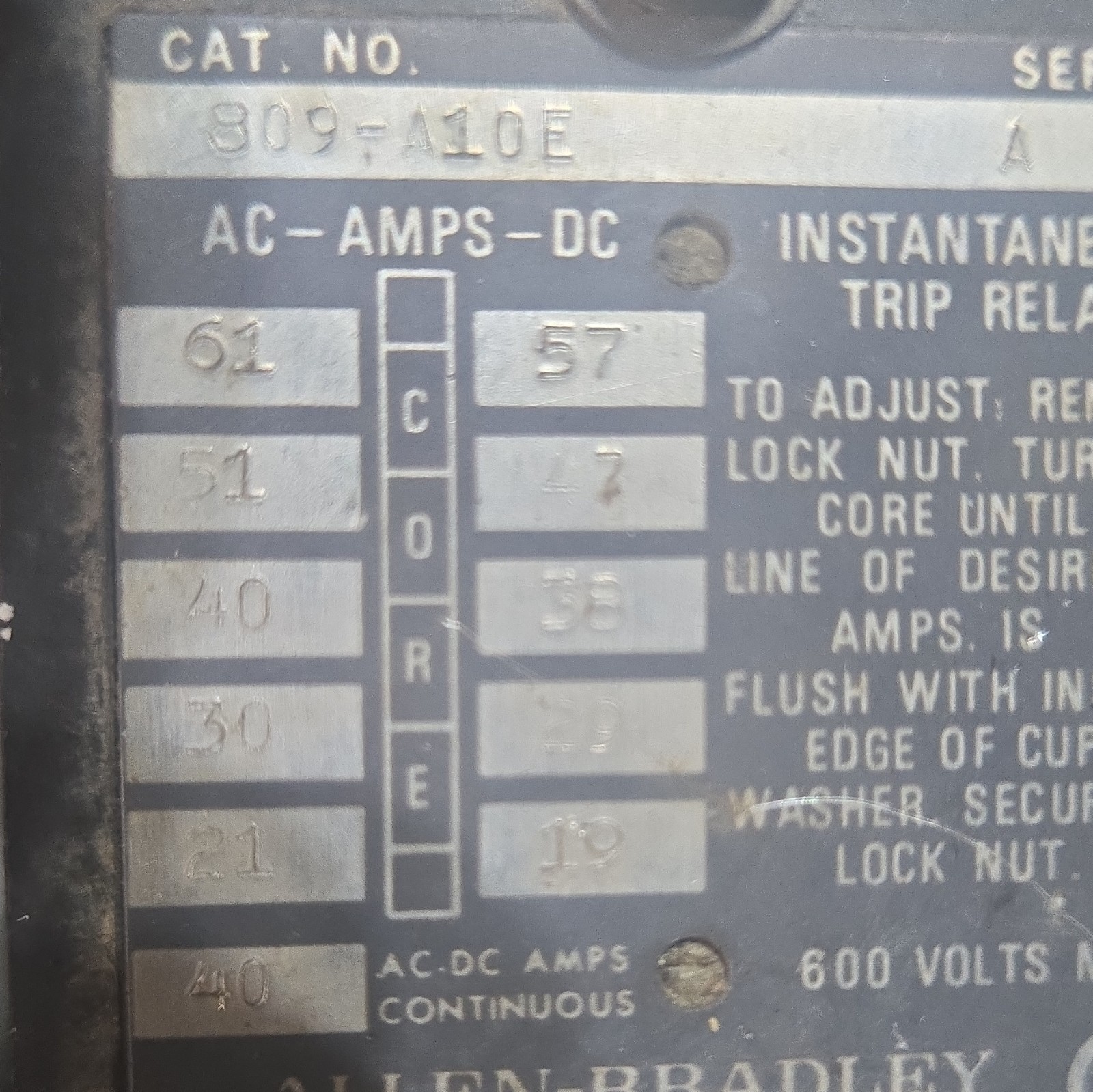 Allen-Bradley 809-A10E Instantaneous Trip Relay, 600V AC/DC, 40A Max
