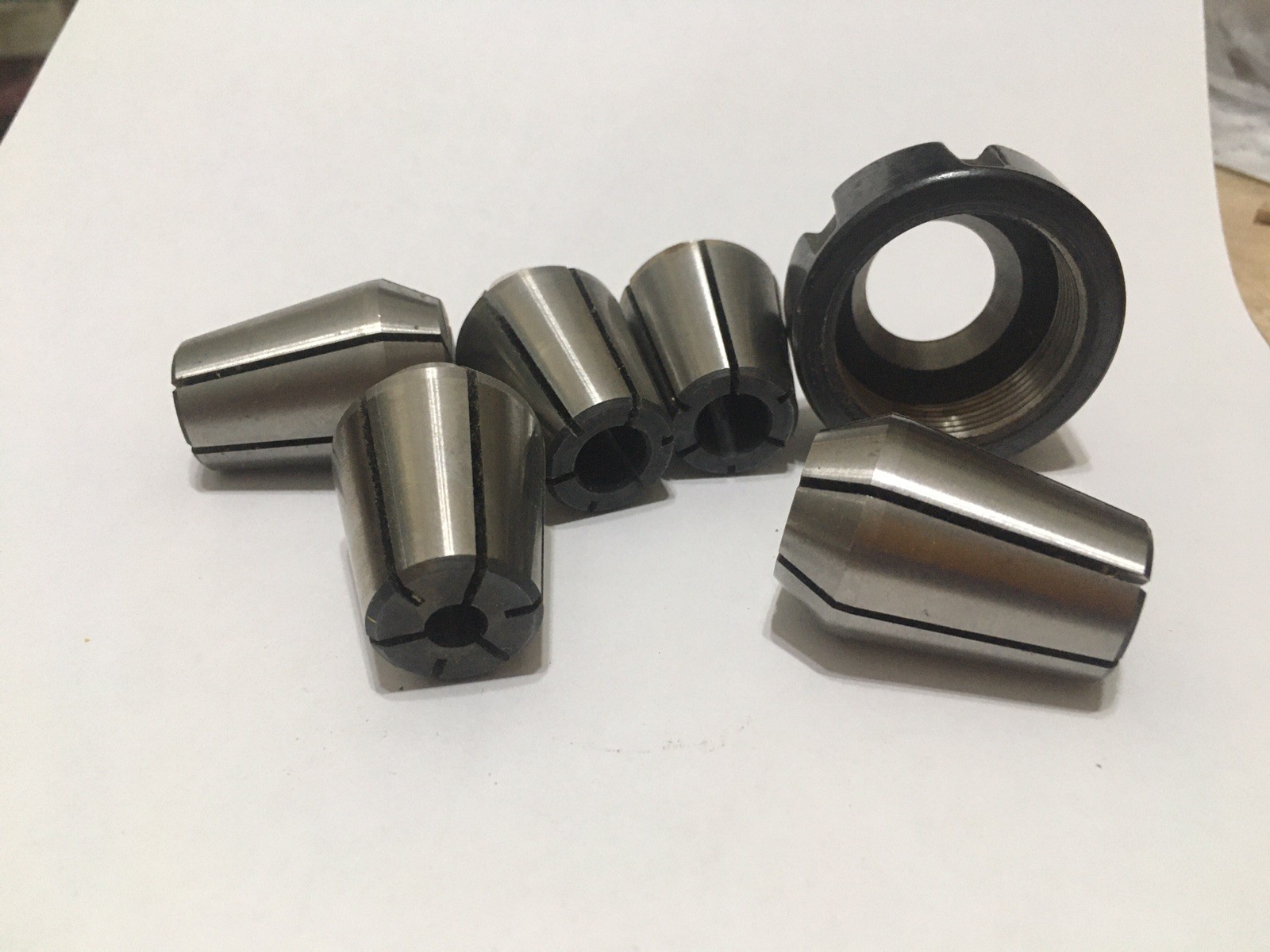 Lot of 5 Swiss E25 Collets with Mounting Nut E-25 Excellent Condition!