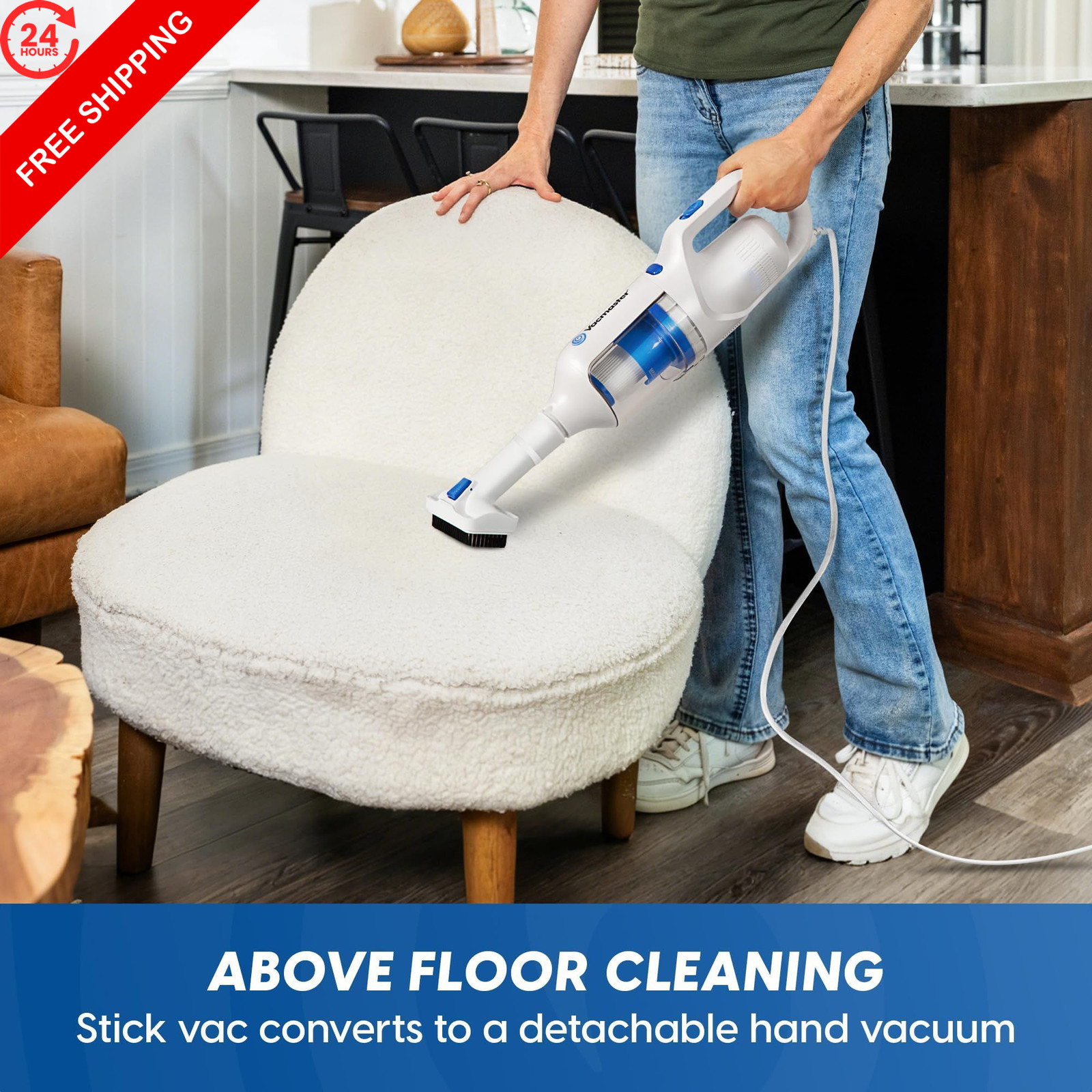 Vacmaster Corded Stick Vacuum Cleaner 2 in 1 3.7 pounds, White