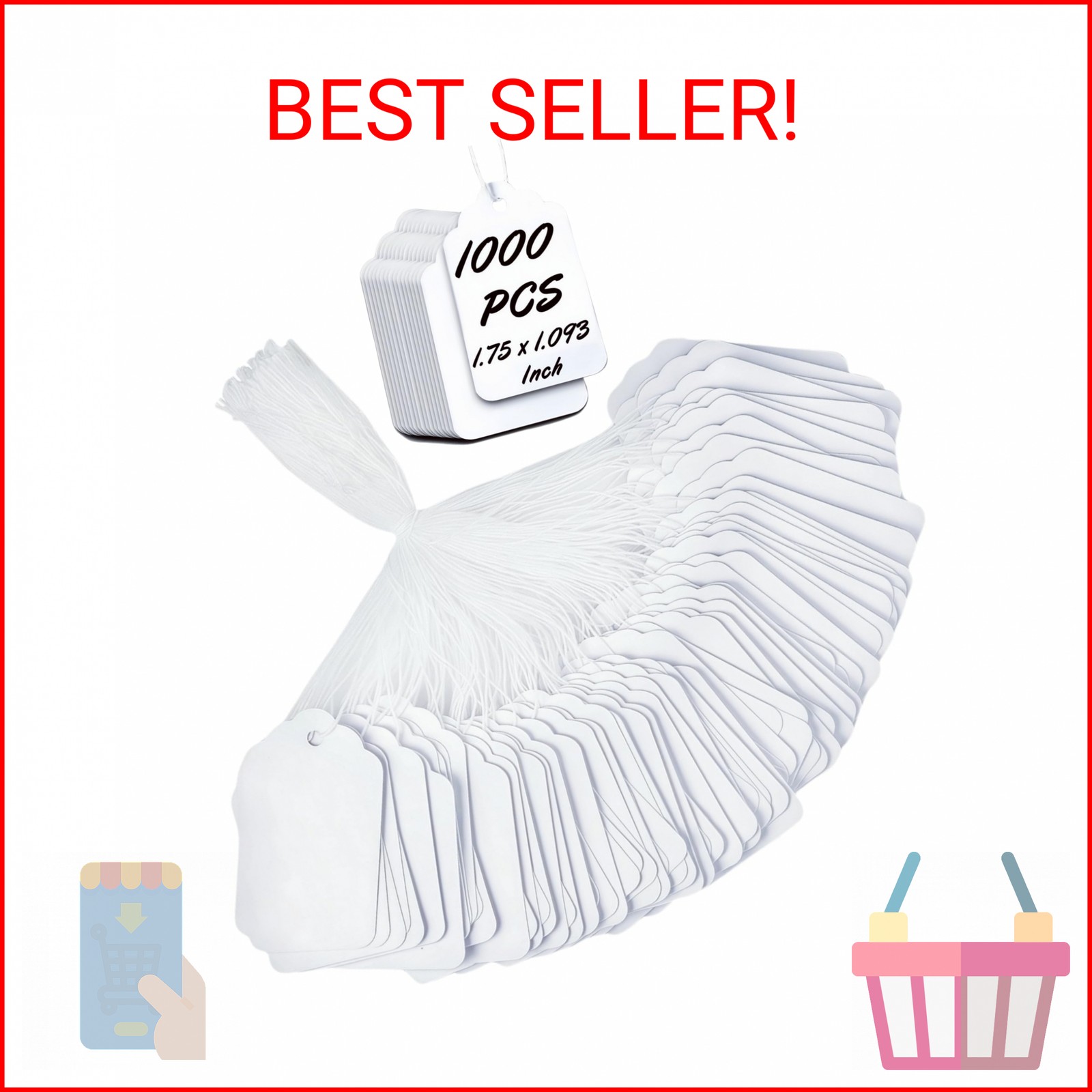 1000 PCS Pre-Strung Price Tags with String, White Paper Label Tags for Garage Sa