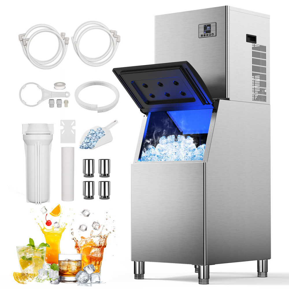 Commercial Ice Maker Machine 550lbs/24h 360LBS Storage Bin 210 Ice in 4-15Min